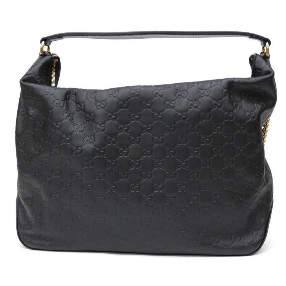 Gucci GG Black Leather Supreme Chain Shoulder Hobo Large Bag